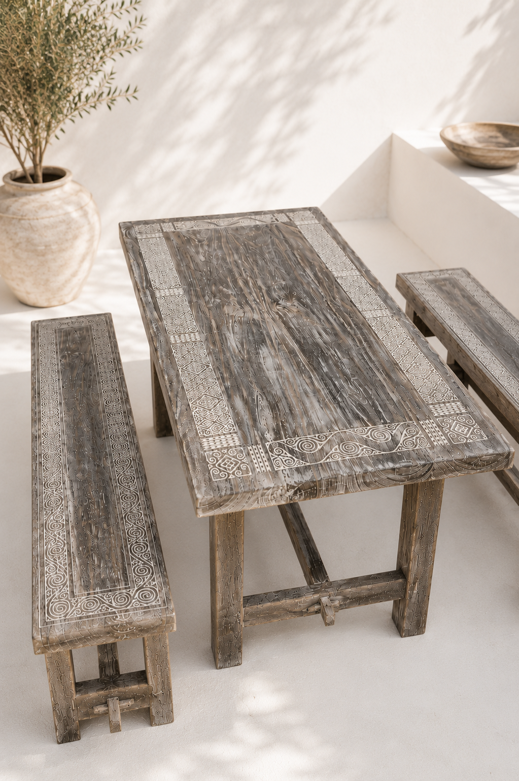 Suarhouten Eettafel met Banken – 200x100x78 cm