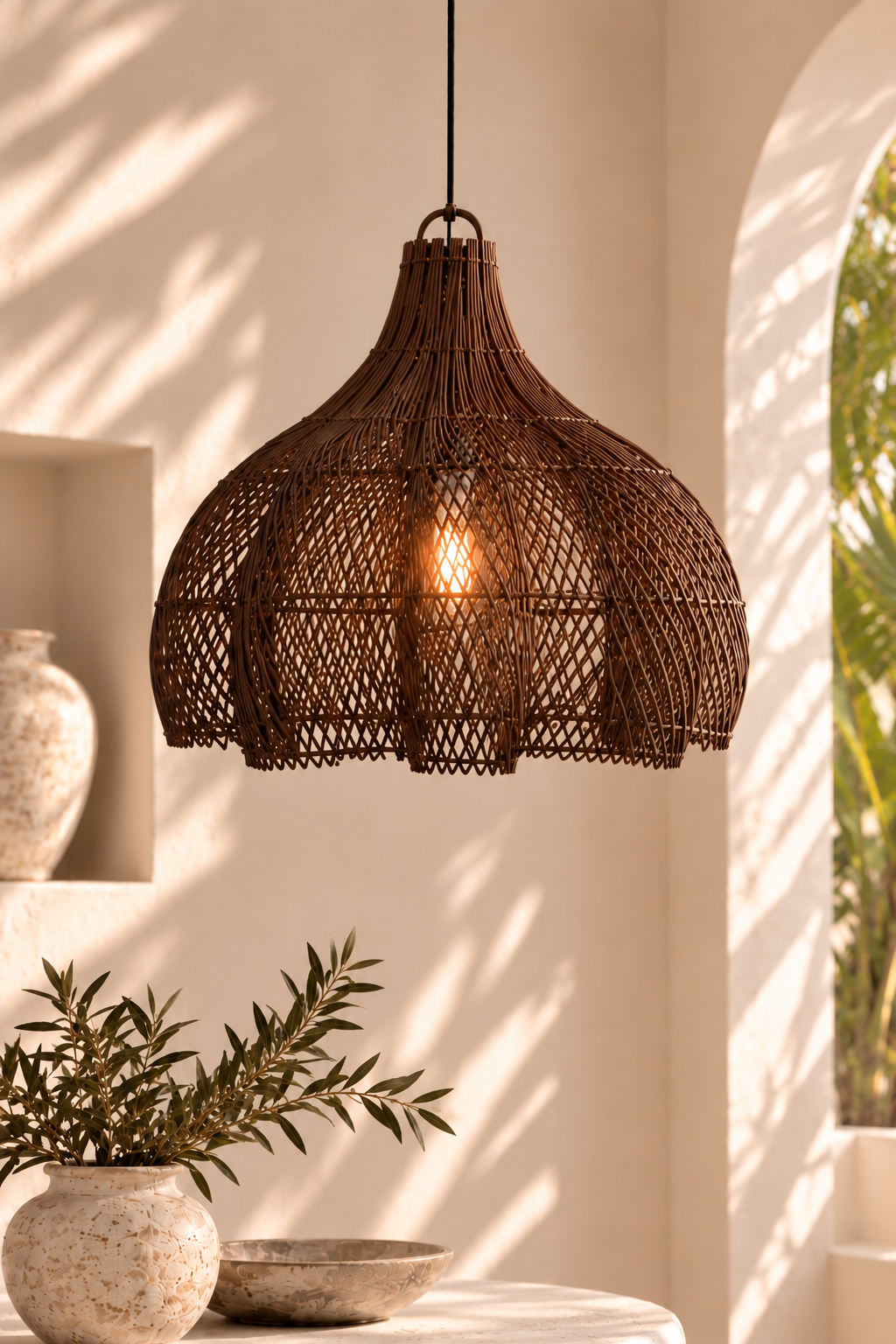 Rotan Lampenkap - The Bunga - L - Bruin
