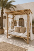 Luxe Teakhouten Daybed met Gordijnen – 200x100x200 cm