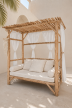 Luxe Teakhouten Daybed met Gordijnen – 200x100x200 cm