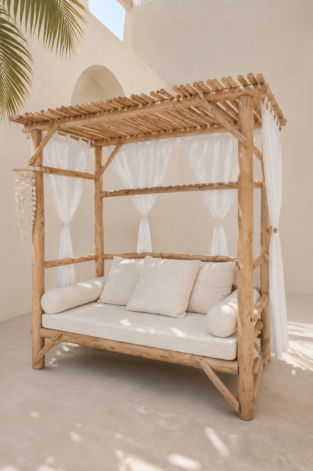 Luxe Teakhouten Daybed met Gordijnen – 200x100x200 cm