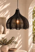 Rotan Lampenkap - The Bunga - L - Zwart